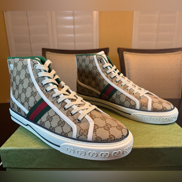 New Authentic Gucci GG Supreme High Top Sneakers Shoes - Picture 2 of 16